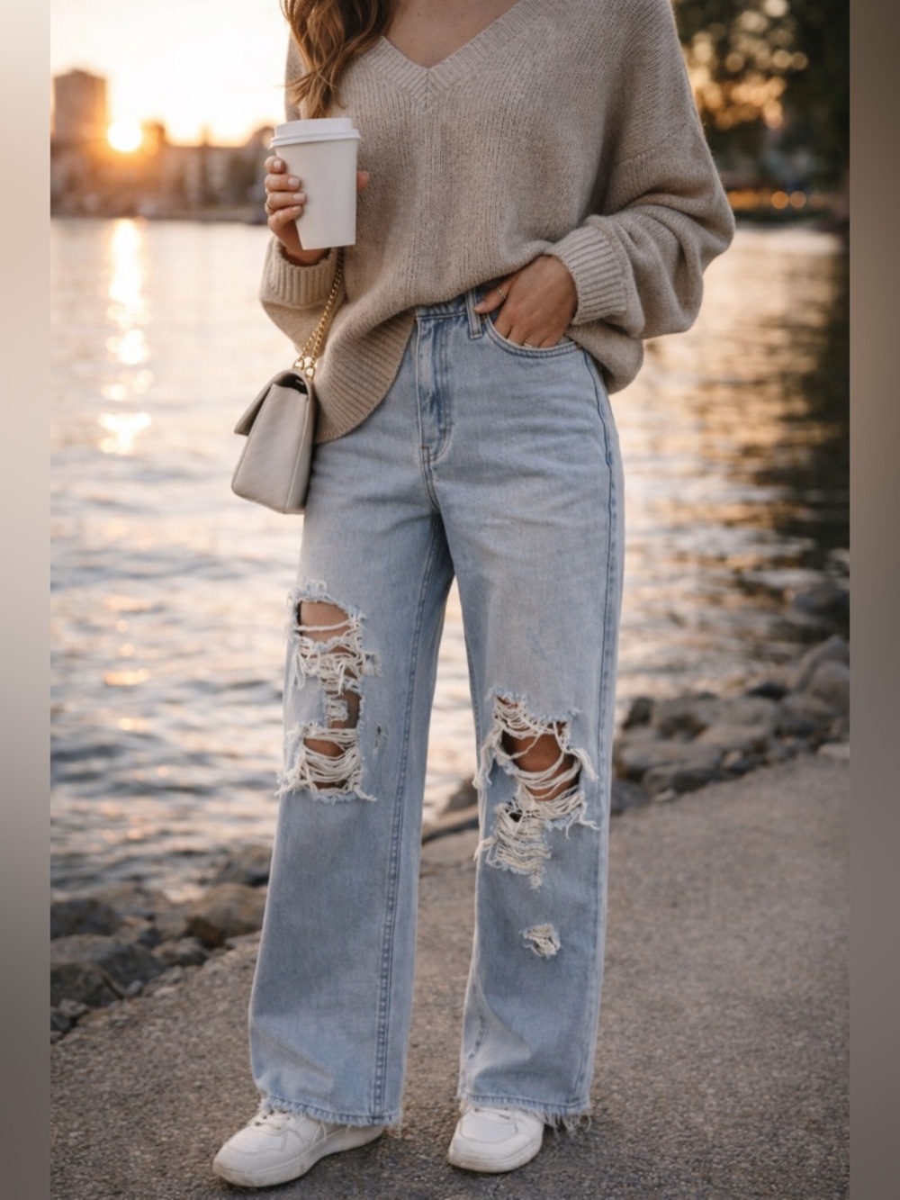 Cargo Distressed Jean Wide Leg Ripped Light Denim High Rise Y2K Baggy Streetwear